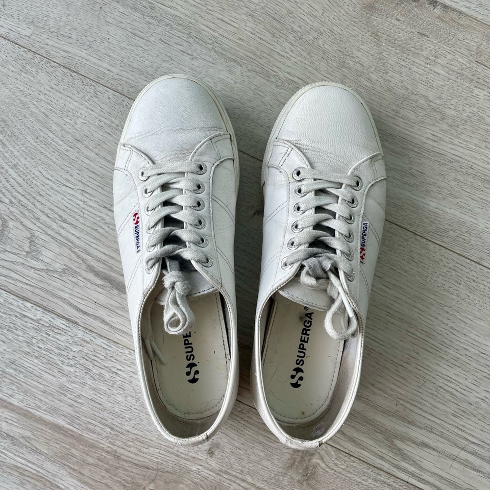 Superga leather white platform sneakers